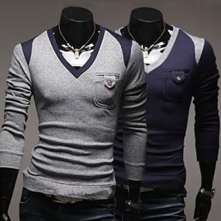 Mens Fashion Knitting Slim V Neck Long Sleeve T Shirt