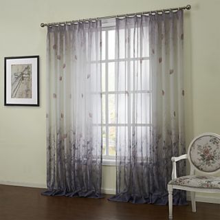 (One Pair)Elegant Country Gradient Liscio Floral Sheer Curtain