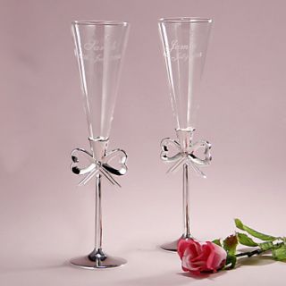 Personalized Trumpet Toasting Flutes With Bow Design