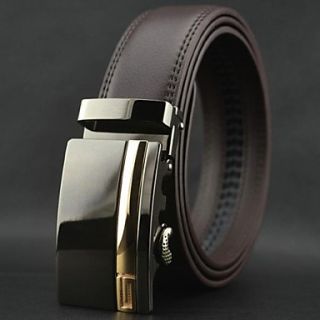Mens Genuine Leather Business Automatic Buckle Belt Brown
