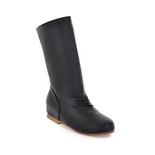 Faux Leather Womens Inner Wedge Heel Mid calf Riding Boots (More Colors)