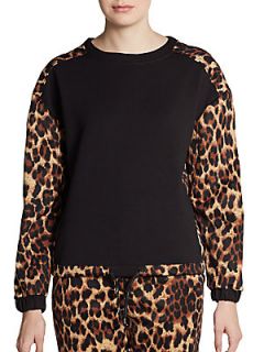 Sofia Leopard Print Neoprene Sweatshirt   Black Leopard