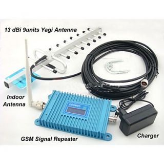 LCD Display GSM 900MHz Mobile Phone GSM980 Signal Booster , GSM Signal Repeater 13dBi 9 units Yagi Antenna 10M Cable