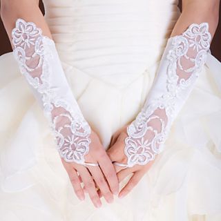 Stretch Satin Fingerless Elbow Length Wedding/Party Glove With Applique(More Colors)
