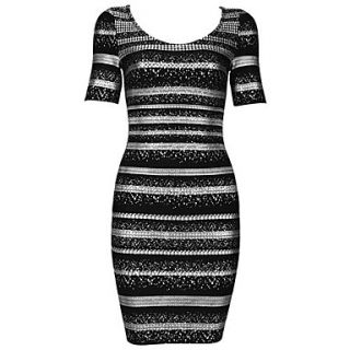 Black Stripe Printed Short Sleeves Slim Fashion Bandage Dress