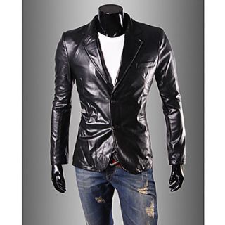 Mens Solid PU Leather Outerwear