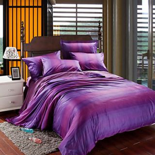 Duvet Cover Set, 4 Piece Purple Striped Cotton