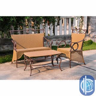 International Caravan Valencia Resin Wicker Settee Group (Matte brownMaterials Resin wicker, steelFinish NaturalWeather resistant YesUV protectionTable dimensions 18 inches high x 21 inches wide x 34 inches longLoveseat dimensions 38.5 inches high x 