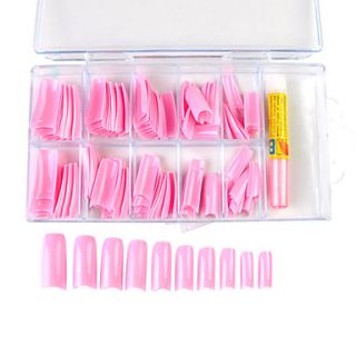100PCS Mixed Size Pink French Nail Tips with Glue
