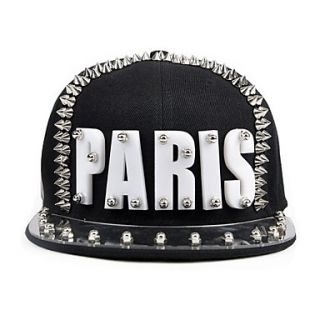 Fashion Unisex Punk Style Paris White Letter Rivet Black Hat for Men Women Ladies