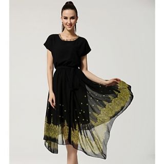 Womens Fashion Printing Asymmetrical Chiffon Long Party Evening Dresses