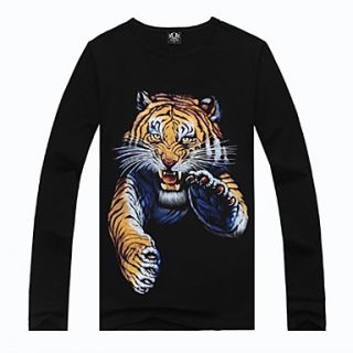 Mens Round Collar 3D Tiger Print T shirt