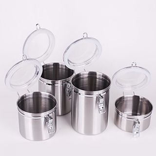 Contract Stainless Steel Canisters, Set of 4, H8.5/12/15.5/18cm x Dia11.5cm
