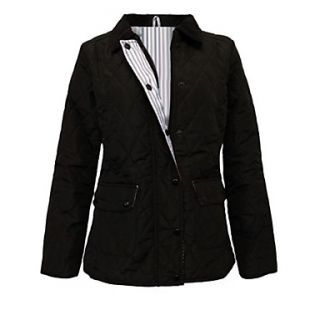 Womens Round Collar Quilted Padded Zip Button Coat