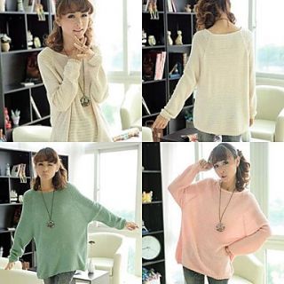 Womens Loose Casual Crew Neck Batwing Knit Sweater Pullover
