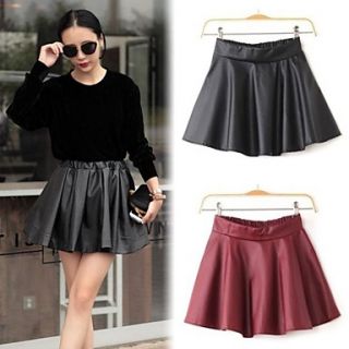 Womens High Waist Faux Leather Pleated Basic Mini Skirt