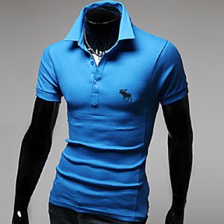 Aowofs HOT Mens Elk Embroidered Short sleeve Fashion Slim Polo Shirt(Blue)