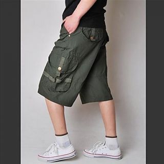 Mens Cotton Loose Fit Casual Mid Length Pants Multi Pocket Cargo Shorts