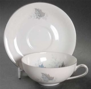 Forest Windward Flat Cup & Saucer Set, Fine China Dinnerware   Blue & Gray Leave