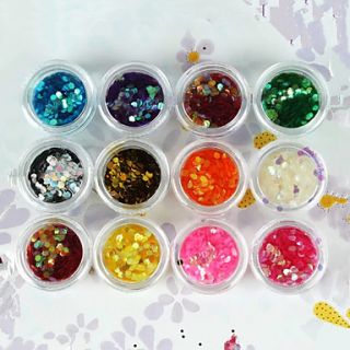 12 Color 2mm Hexagonal Glitter Tablets Nail Art Decorations(Random Color)