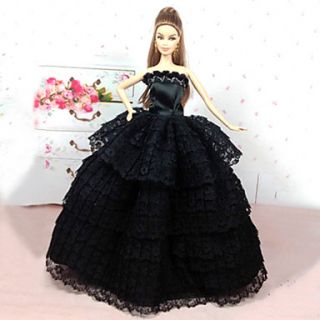 Barbie Doll Black Lace Elegant Strapless Princess Wedding Dress