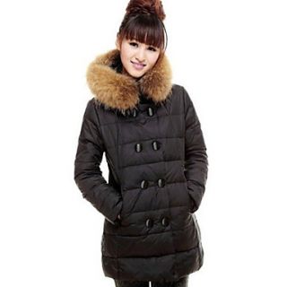 Womens Double breasted Fur Collar Hoodie Long Padded Coat