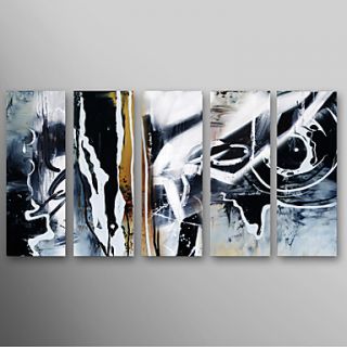 Hand Painted Oil Painting Abstract Black and White with Stretched Frame Set of 5Ready to Hang