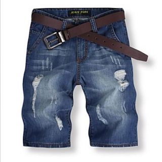 Mens Summer Casual Short Jeans Ripped Denim Shorts(Without Belt)