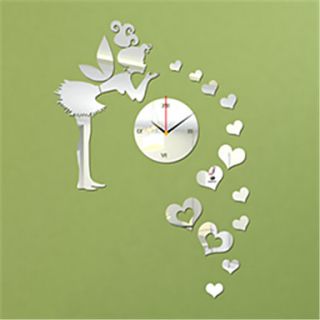 24H Modern Style Angle Heart Shaped Mirror Wall Clock