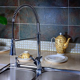 Solid Brass Spring Kitchen Faucet with Color Changing LED Light