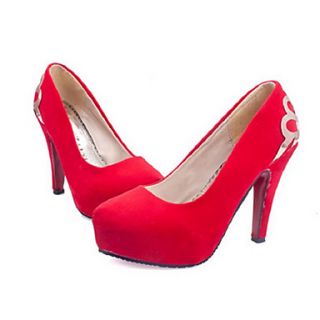 Hushan Womens Solid Color Faux PU Leather Stiletto Shoes(Red)