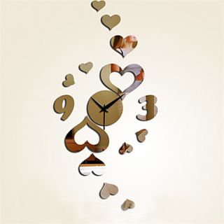 26H Modern Style Heart shaped Mirror Wall Clock