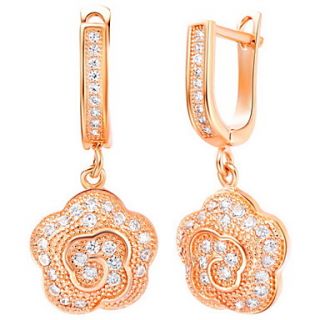 Elegant Gold Or Silver Plated With Cubic Zirconia Rose Drop Womens Earrings(More Colors)