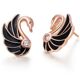 Fashionable Gold Or Silver Plated With Cubic Zirconia Swan Black Womens Earrings(More Colors)