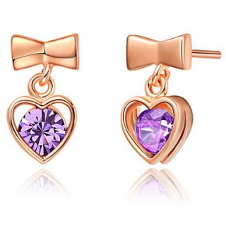 Amazing Gold Plated With Cubic Zirconia Heart And Bowknot Womens Earrings(More Colors)