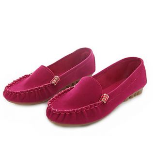 Hushan Womens Simple Leather Solid Color Flat Shoes(Fuchsia)