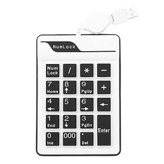 19 USB Wired Silicone Retractable Cable Waterproof Number Keypad (Assorted Colors)