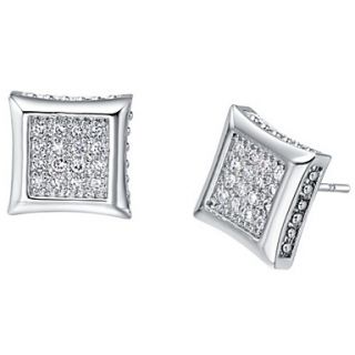 Classic Gold Or Silver Plated With Cubic Zirconia Square Womens Earrings(More Colors)