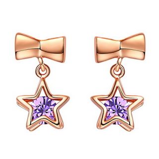 Elegant Gold Or Silver Plated With Purple Cubic Zirconia Star Womens Earrings(More Colors)
