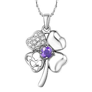 Vintage Flower Shape Womens Slivery Alloy Necklace(1 Pc)(Purple,White)