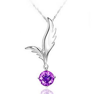 Elegant Wing Shape Womens Slivery Alloy Necklace(1 Pc)(Purple,White)