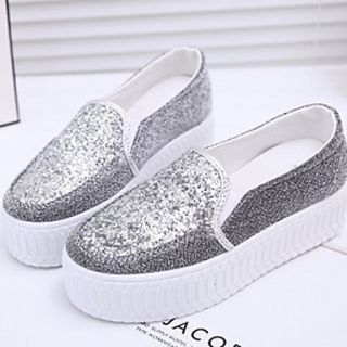 Hushan Womens Faux PU Leather Thick Soles Shoes(Silver)