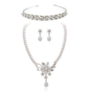 Gorgeous Clear Crystals With Imitation Pearls Wedding Jewelry Set,Including Necklace,Earrings And Tiara