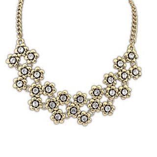 European Vintage Style Florals Cutout Chain Alloy Rhinestone Statement Necklace (Gold Silver) (1 pc)