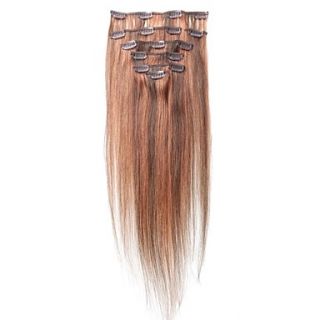Emosa 15 Inch #4/30 Mixed Chocolate Brown and Auburn 7 Pcs Human Hair Silky Straight Clips in Hair Extensions