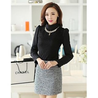 Dress Lace Top Round Collar Stitching Long Sleeve Top and Wool Warm T Shirt