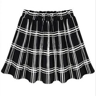 Womens Elastic Grid Pleated Chiffon Mini Skirt