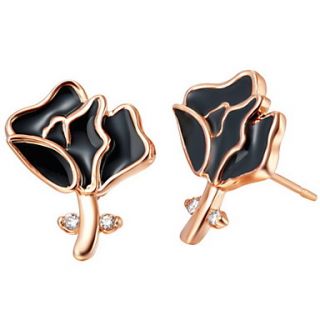 Sweet Silver And Gold Plated With Cubic Zircon Black Rose Womens Earring(More Colors)