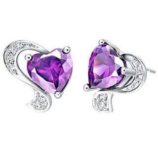 Elegant Silver Plated Silver With Cubic Zirconia Heart Womens Earring(More Colors)