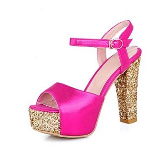 Faux Leather Womens Chunky Heel Heels Open Toe Sandals with Sparkling Glitter (More Colors)
